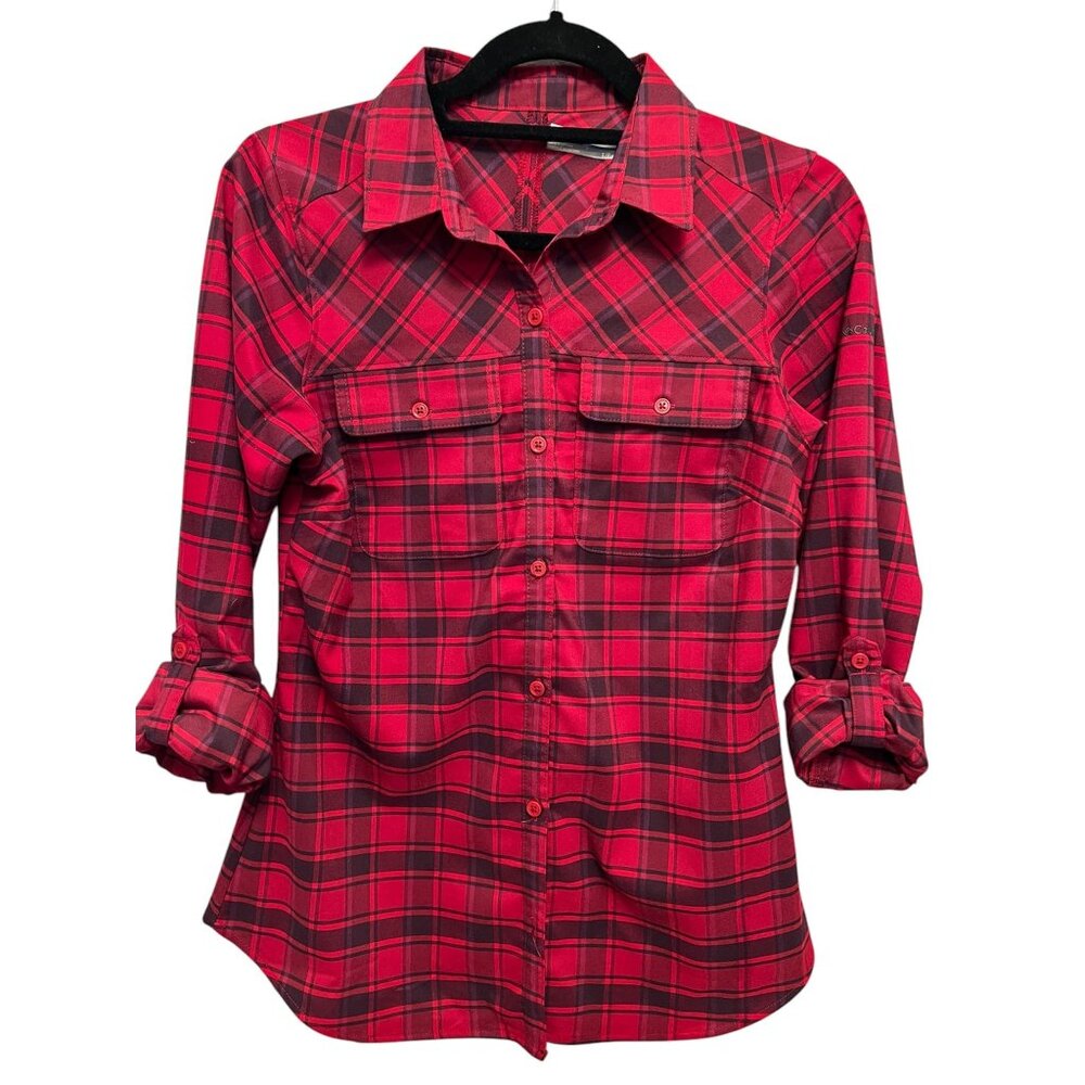Columbia Plaid Long Sleeve Button Up Red & Black and Flannel‎ Shirt Size Small